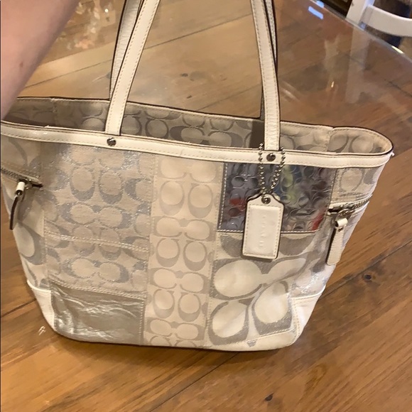 White and Silver Metalliac Bling Coach Bag - Picture 2 of 3